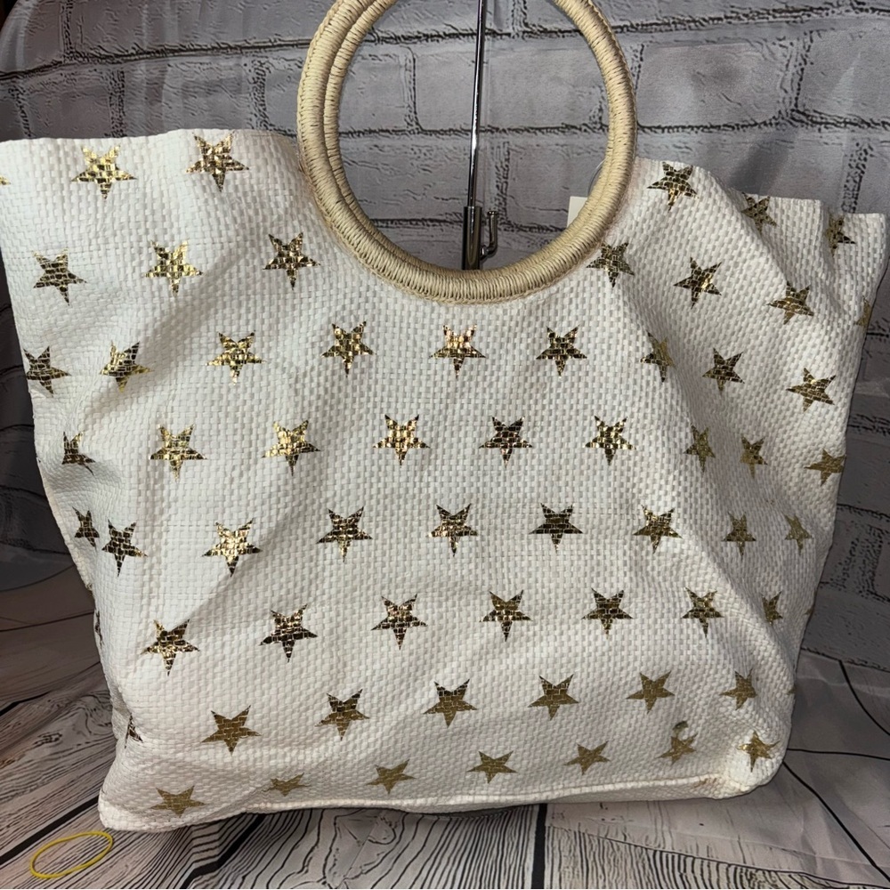 2/$30 Lane Bryant White with Gold Stars Summer Spring Vacation Cruise Tote Bag
